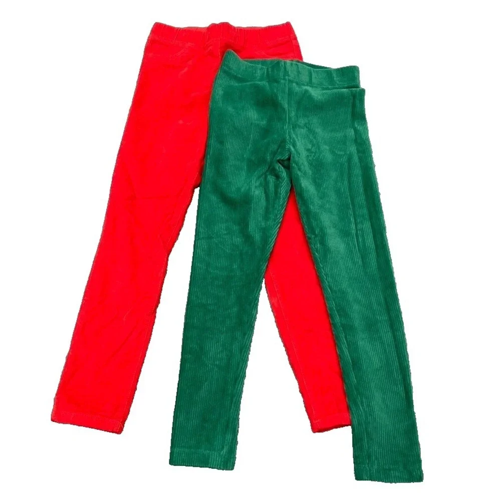Mini Boden Corduroy Leggings Lot Red Green Girls 8-9y‎ Holiday Play School New